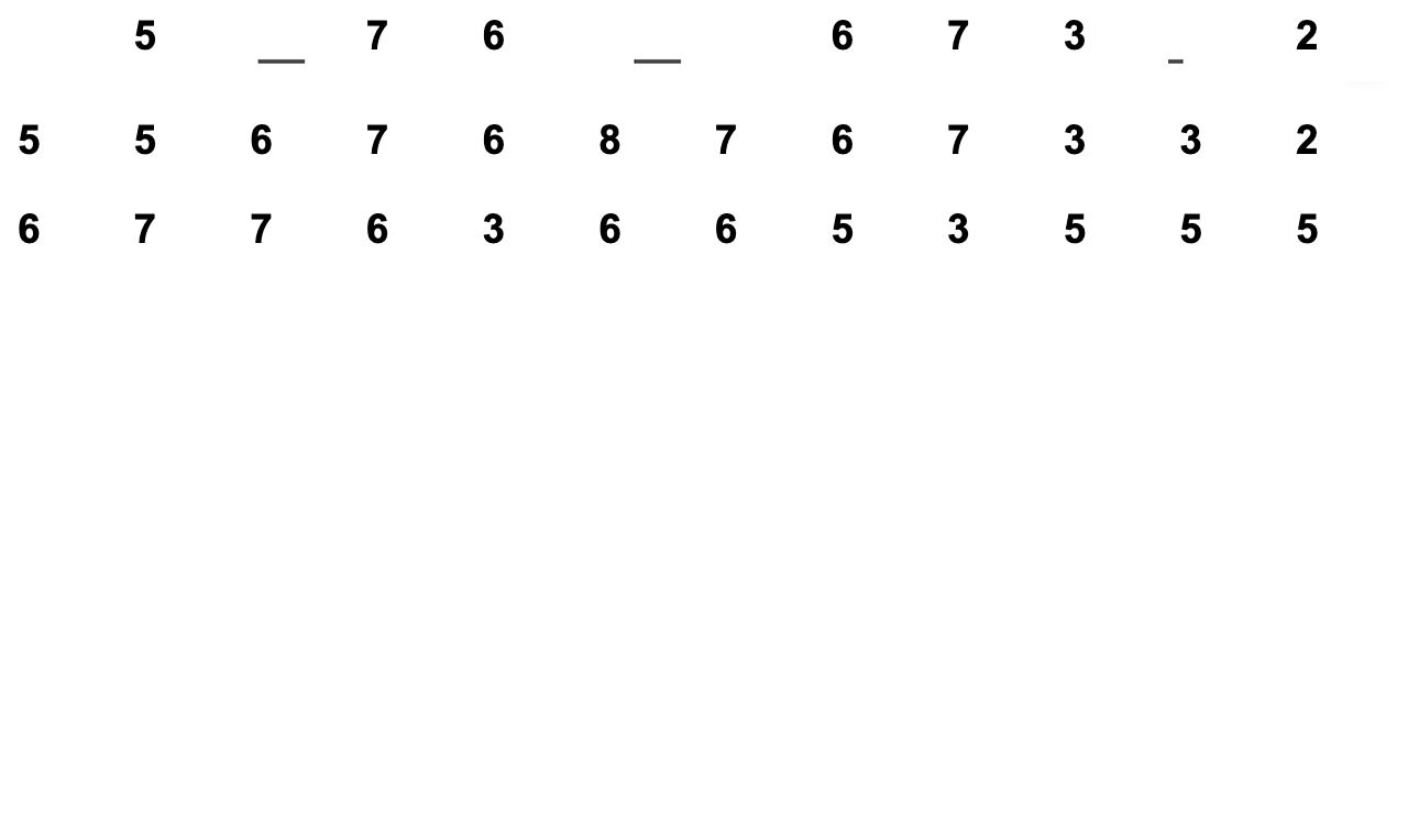 Music sheet in text with handpan notes positions in 1-2-3 notations